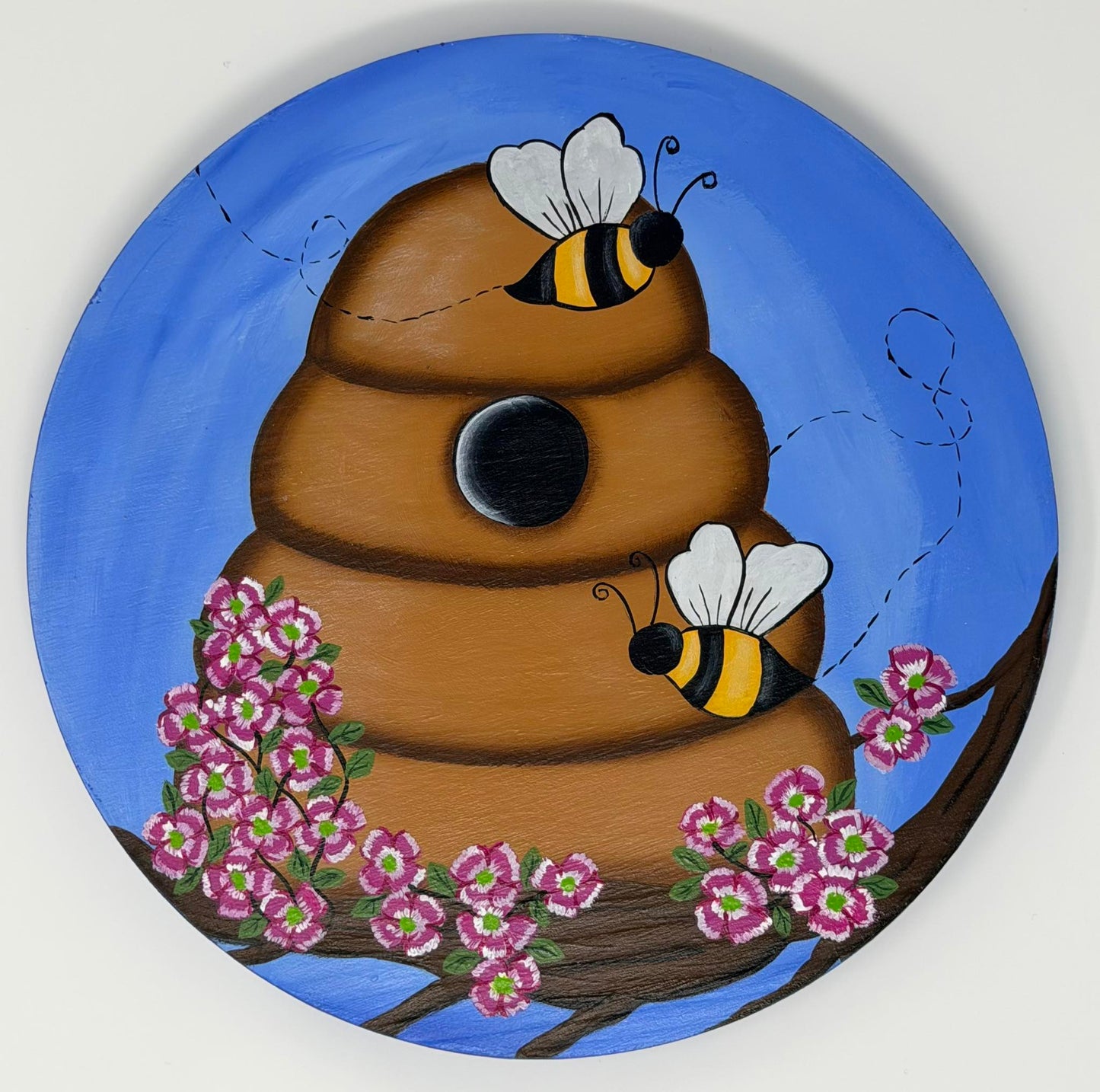Hand-Painted Floral Bee Hanging Wall Deco