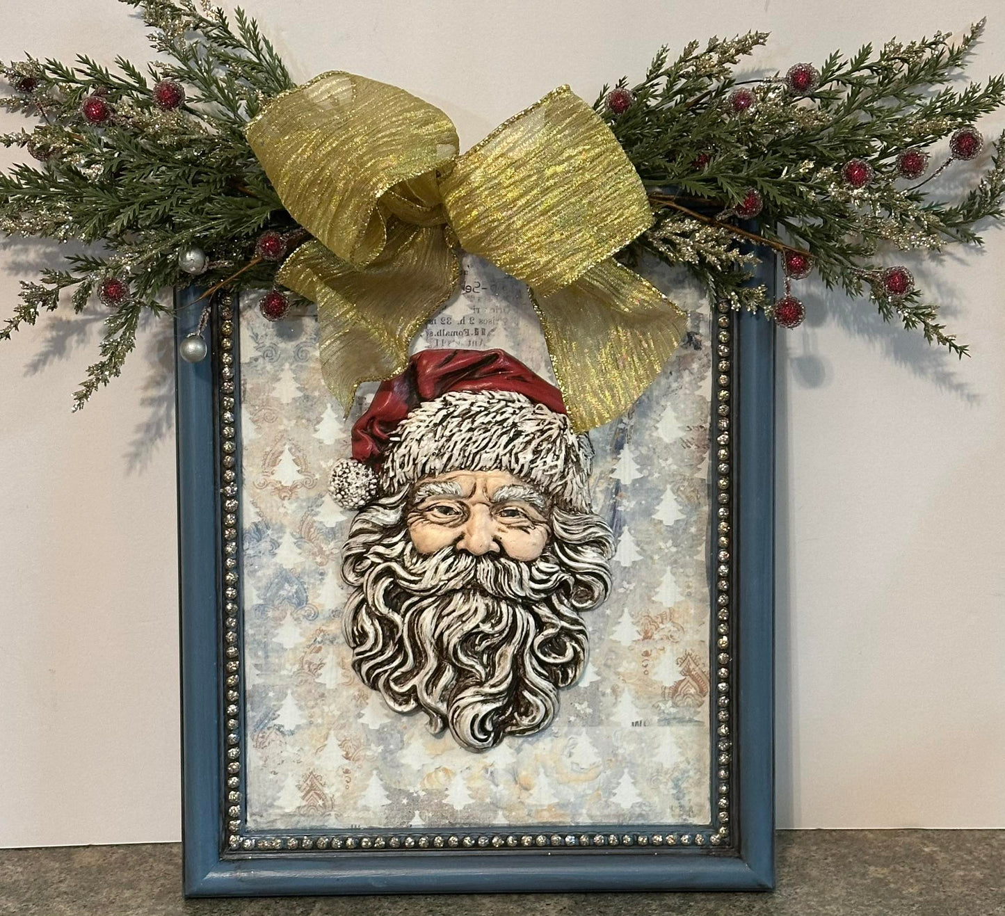 Santa Framed Mixed Media Art