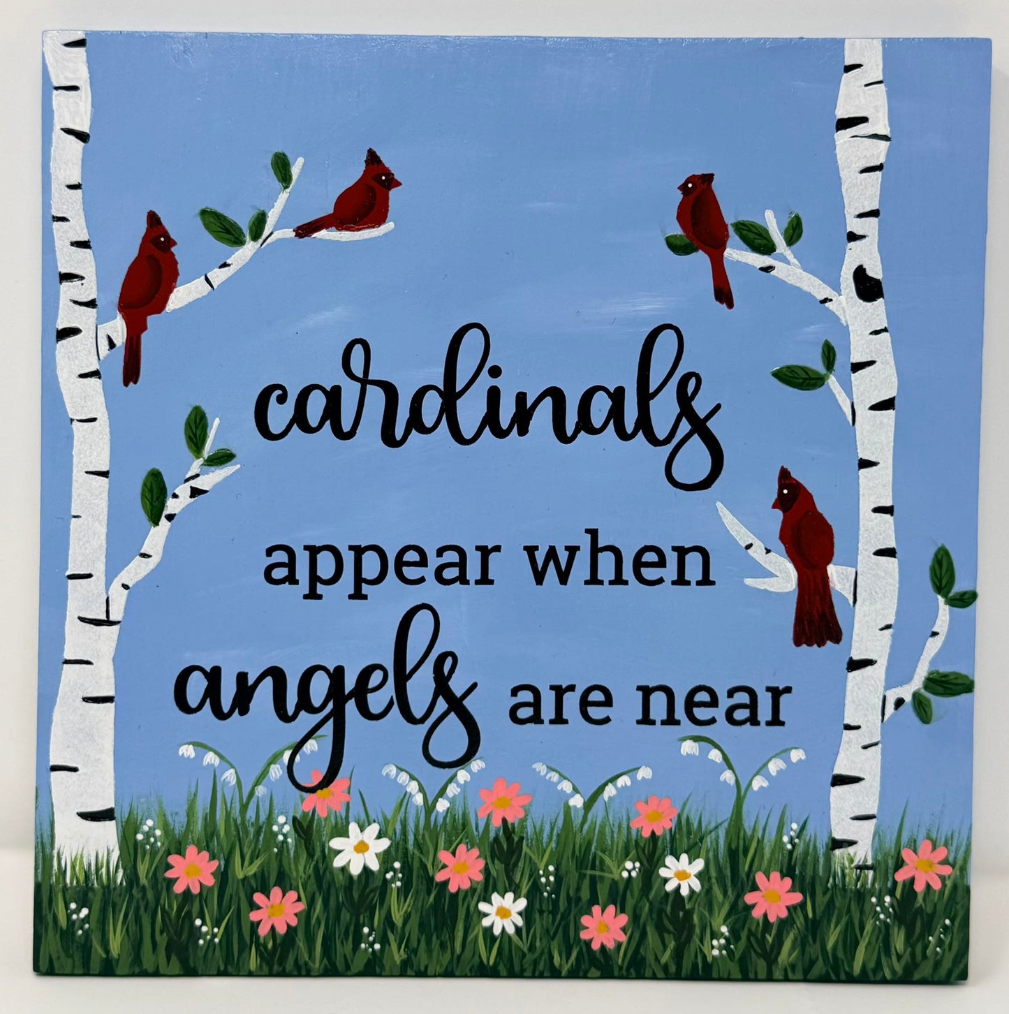 Hand-Painted Cardinal Memorial Sign – “Angels Are Near”