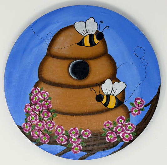 Hand-Painted Floral Bee Hanging Wall Deco