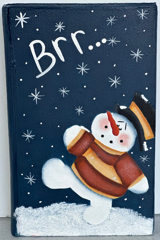 BRR Snowman painted on a hardcover book